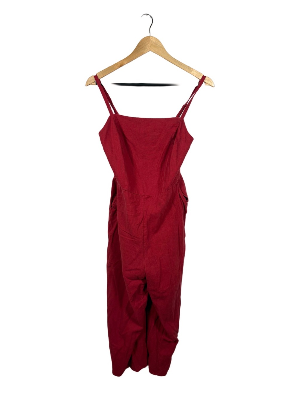 Old Navy Red Linen Blend Square Neck Jumpsuit Womens M Wide Leg Pockets